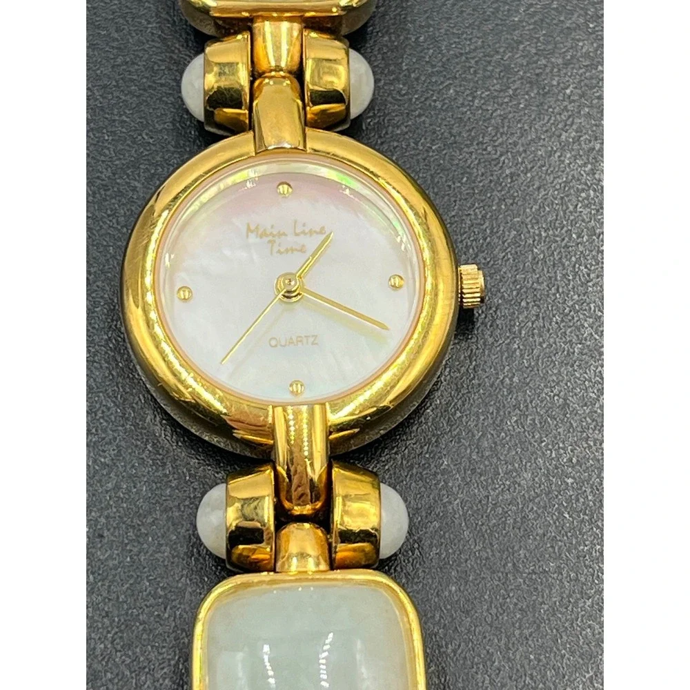 Main Line Time Green‎ Blue Jadeite Stone Mother of Pearl Bracelet wrist Watch